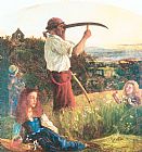Hughes Paintings - The Mower by Arthur Hughes